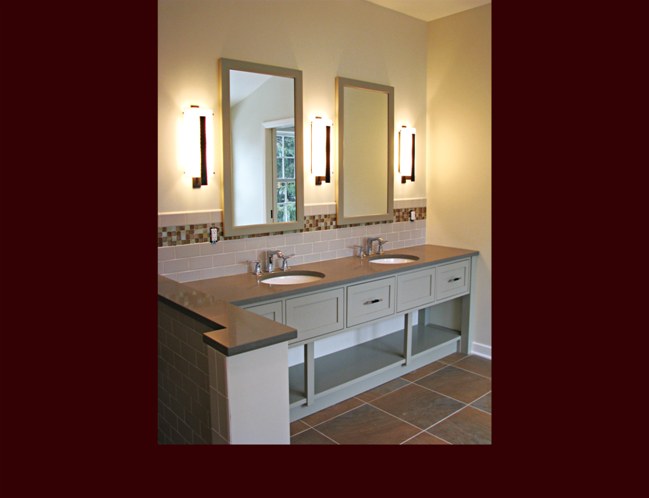 Painted Master Bath Vanity. Flat Panel Inset drawer style.