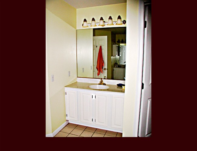 Refinished Master Bath vanity. Painted White Lacquer.