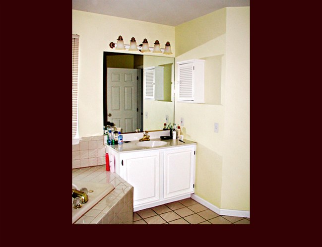 Refinished Master Bath vanity. Painted White Lacquer.