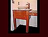 Stained maple vanity with flat skirting and posts.