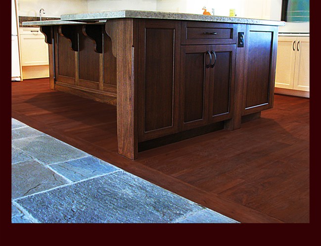 Walnut Kitchen Island with Wilson Art laminated countertop. Chamfered corner detail.