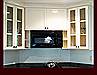 Corner microwave appliance cabinet.